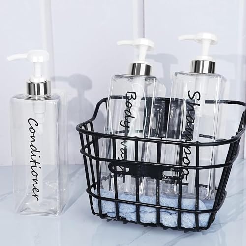21oz Shampoo Dispenser - Refillable Shampoo and Conditioner Bottles (Clear, Set of 3) - Modern Shampoo Bottles for Shower Soap - Empty Shampoo Conditioner Body Wash Dispenser Set - for Hotel Bathroom - color: Sliver White