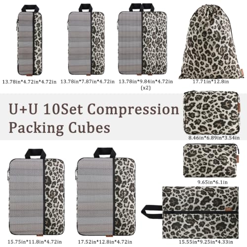 U+U 10 Set Compression Packing Cubes, Travel Organizers (Leopard) - color: Leopard-02, size: 10 Set