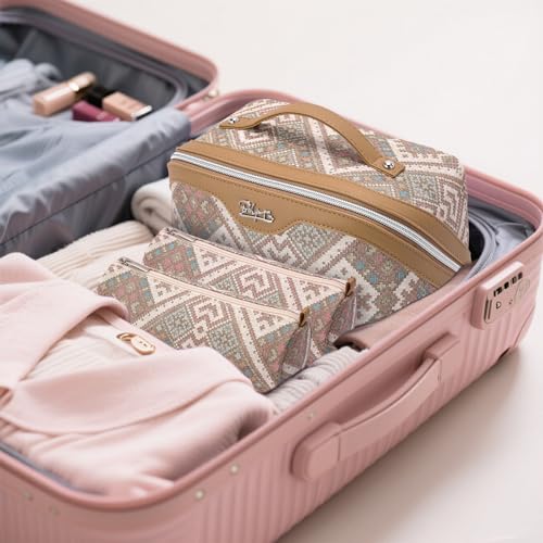 BOYATU Travel Makeup Bag Organizer: Boho Large Capacity Cosmetic Bag Sets - color: 22-Brown