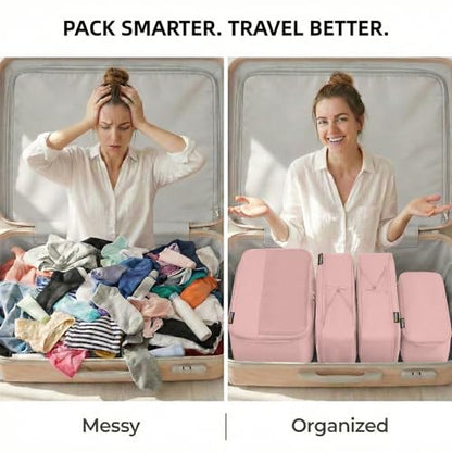 4 Piece Compression Packing Cubes for 3–7 Day Travel, Dusty Pink - color: Dusty Pink, size: 4 Pack