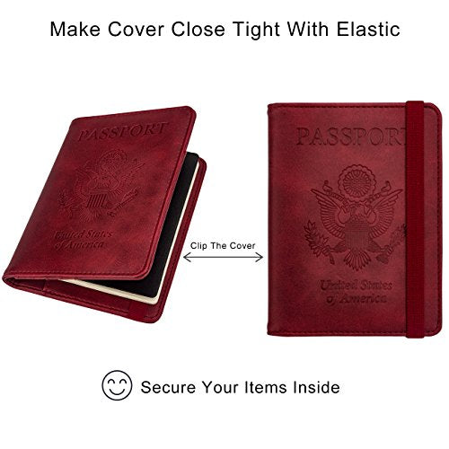 WALNEW Passport Holder for Travel, RFID Blocking Passport Wallet & Cover - color: A-Red