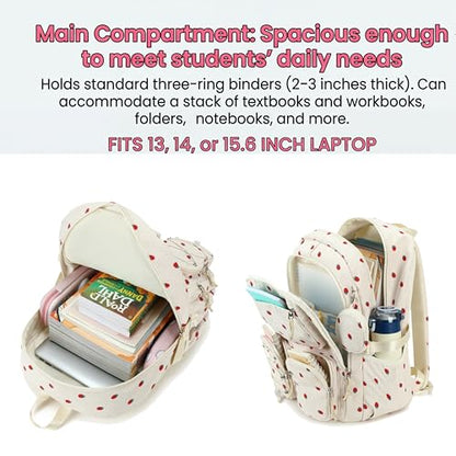 PiPiCat Backpack for Girls 4 in 1 Back to School Bookbag - color: K2 Off-white Strawberry