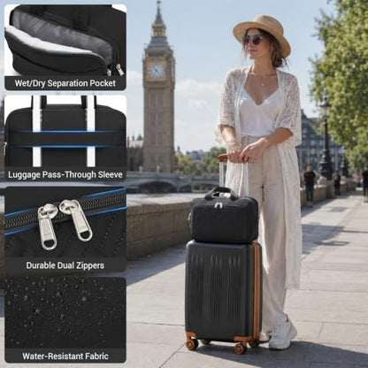 Kono Carry On Luggage Sets 2 Piece, 20 Inch Expandable Hardshell Suitcase - color: Black&Brown, size: 2 Piece Set (20")