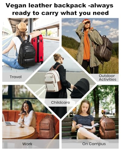 LATMAP Vegan Leather Backpack 17Inch Laptop Backpack for Women Men Brown - color: Brown
