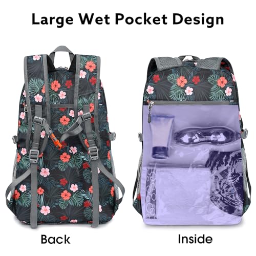 G4Free 40L Lightweight Packable Hiking Backpack, Waterproof Travel Daypack - color: Flower Black