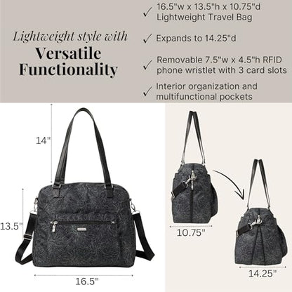 Baggallini Overnight Expandable Laptop Tote with RFID Phone Wristlet - color: Midnight Blossom