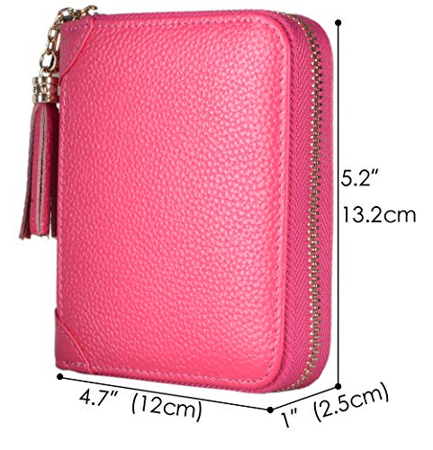 Easyoulife Womens Credit Card Holder Wallet Zip Leather Card Case RFID Blocking (Rose) - color: Rose