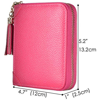 Easyoulife Womens Credit Card Holder Wallet Zip Leather Card Case RFID Blocking (Rose) - color: Rose