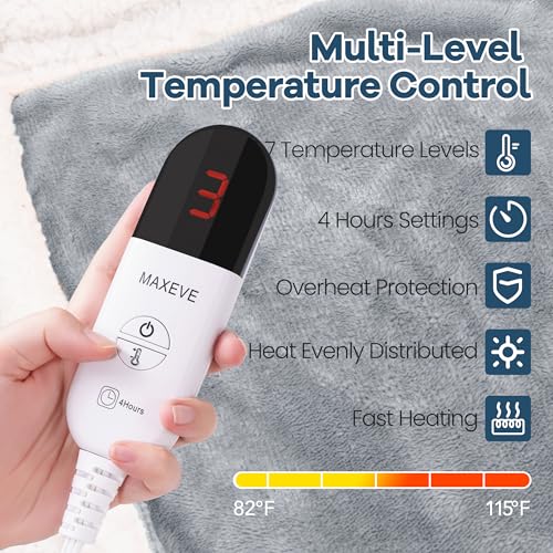 MAXEVE Heated Wearable Blanket with Foot Pocket & Sleeves Electric Snuggle - color: Light Grey, size: Long