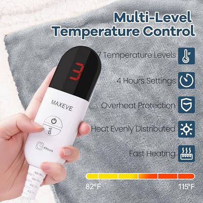 MAXEVE Heated Wearable Blanket with Foot Pocket & Sleeves Electric Snuggle - color: Light Grey, size: Long