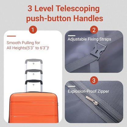 Rosamo 4 Piece PP Hardside Expandable Luggage Set - Lightweight 29/25/21/16 Inch Spinner Suitcase with TSA Lock & Telescoping Handle, Durable Travel Luggage - color: Orange