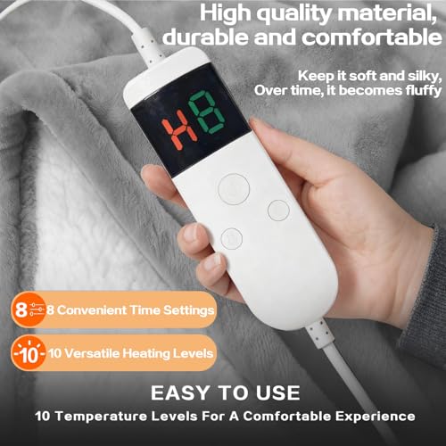 Wearable Heated Blanket With Sleeves & Foot Pocket, Heated Throw Blankets Fast Heating Blanket With 10 Heat Settings Auto Shut Off Over-Heat Protection-Warm Gift, Machine Washable, 52”*72”+18” - color: Pale Gray