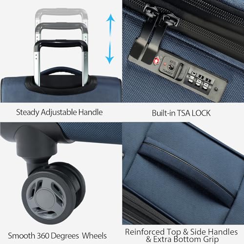 KROSER Softside Expandable Carry On Luggage with Front Business Pockets，20 Inch Suitcases with Spinner Wheels & Built-in TSA Lock, Durable Suitcase Rolling Luggage with USB Port, Haze Blue - color: Haze Blue-20, size: 20 inch