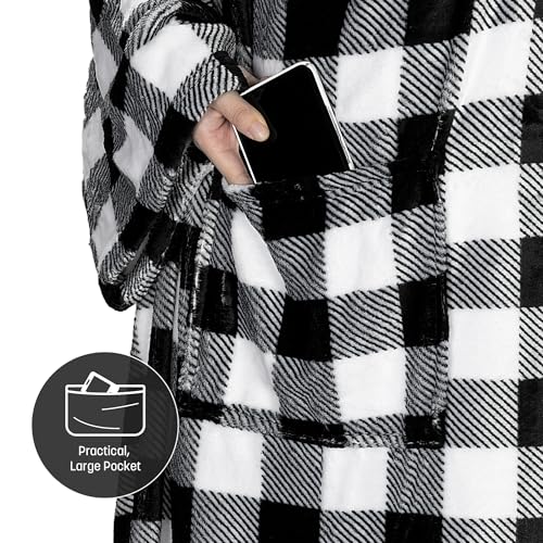Catalonia Wearable Blanket with Sleeves & Foot Pocket for Adults - color: Plaid White, size: Fleece