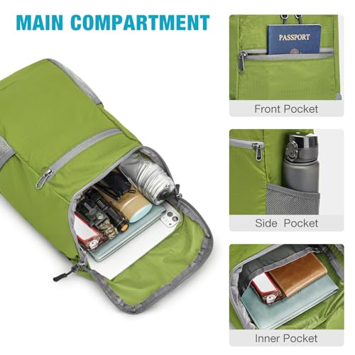 G4Free 10L Lightweight Packable Hiking Backpack, Nylon Daypack Daily Travel - color: Bright Green, size: Small