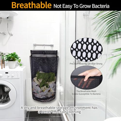 Hanging Collapsible Mesh Laundry Hamper - Breathable Fast Drying Laundry Bag, Space Saving Laundry Basket for Dorm, RV & Bathroom (Black) - color: Black