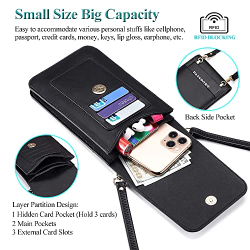 Peacocktion Small Crossbody Bags for Women, RFID Travel Cell Phone Wallet Purses with Card Slots - color: 01-black