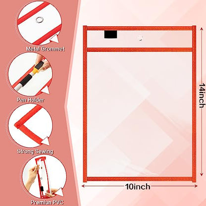 Seajan Clear Dry Erase Pockets Plastic Sleeves, Red - color: Red