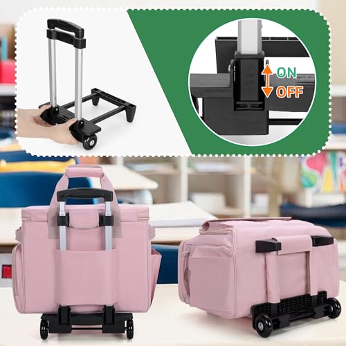 LUXJA Rolling Teacher Bag with Wheels and 15.6" Laptop Compartment, Pink - color: Pink