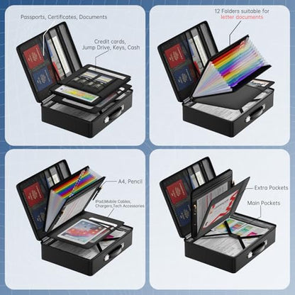 JHSafer 6400 ℉ Fireproof Document Box with Lock, Hard Case Safe Box - size: 15" x 11" x 4.13",13 pockets colorful
