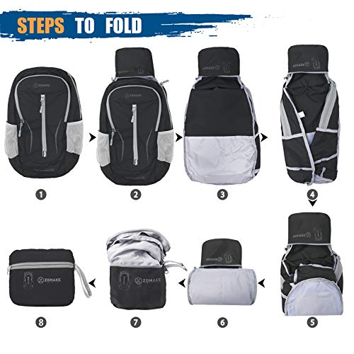 ZOMAKE Lightweight Packable Backpack 25L, Foldable Hiking Daypack - color: Black a