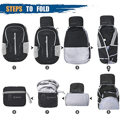 ZOMAKE Lightweight Packable Backpack 25L, Foldable Hiking Daypack - color: Black a