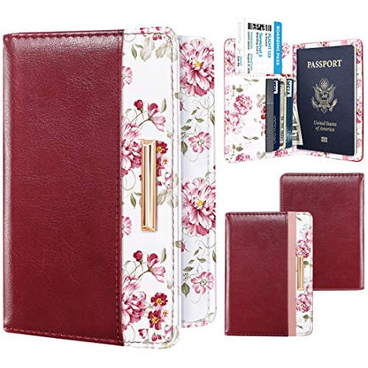 Coco Rossi Passport Holder for Travel Women Slim RFID Passport Cover Wallet - color: Burgundy