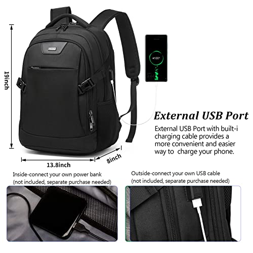 DUSLANG Anti-Theft Laptop Backpack, Black, 15.6-14-13 Inch Laptop Sleeve, USB Charging Port - color: Black
