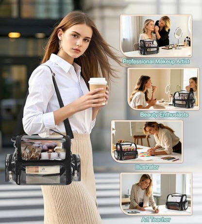 Professional Makeup Brush Bag With 2 Mini Pouches Makeup Brush Holder - color: clear with 2 small bags, size: S