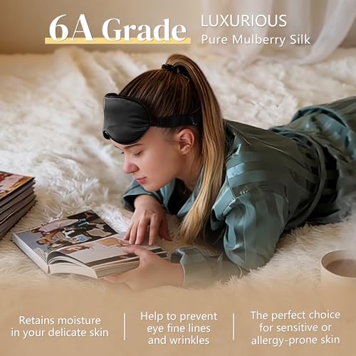 ZIMASILK Adjustable 22 Momme 100% Pure Mulberry Silk Sleep Mask - color: Black-adjustable