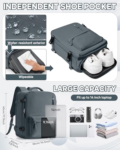 Travel Backpack for Women 18x14x8 Personal Item Tsa Carry On Backpack - color: Greyblue, size: Large