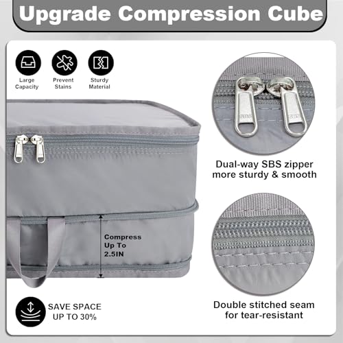 Packing Cubes for Travel Packing Organizers Compression Travel Cubes, Grey - color: Grey