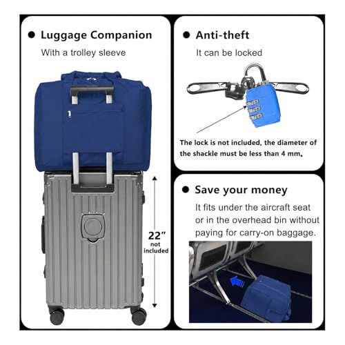 Foldable Travel Duffle Bag with Trolley Sleeve 40L Travel Bag - color: Blue