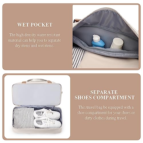 Weekender Bags for Women, Personal Item Travel Bag with Shoes Compartment - color: Beige & Brown, size: Large