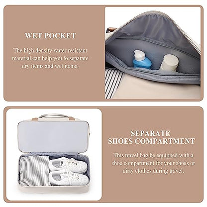 Weekender Bags for Women, Personal Item Travel Bag with Shoes Compartment - color: Beige & Brown, size: Large