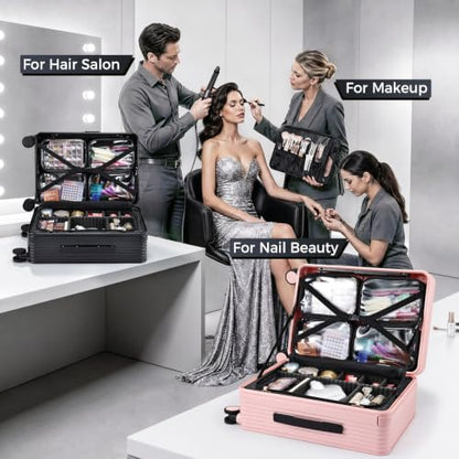 Hododou Rolling Makeup Case Cosmetology Case on Wheels Makeup Luggage Case - color: Black