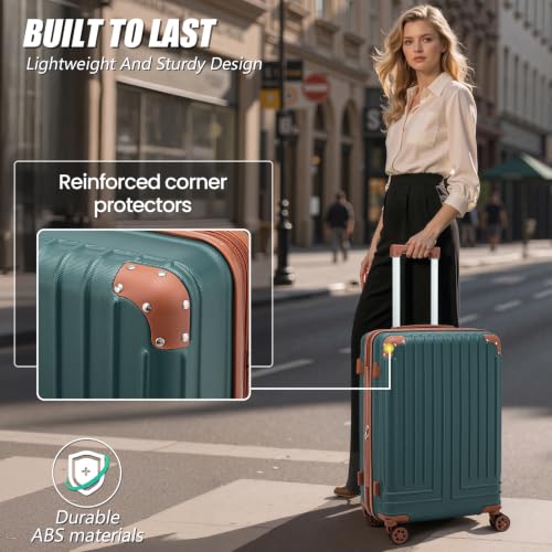 Luggage Sets 5 Piece Hardside Expandable Durable Suitcases with Wheels - color: DarkGreen