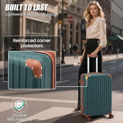 Luggage Sets 5 Piece Hardside Expandable Durable Suitcases with Wheels - color: DarkGreen