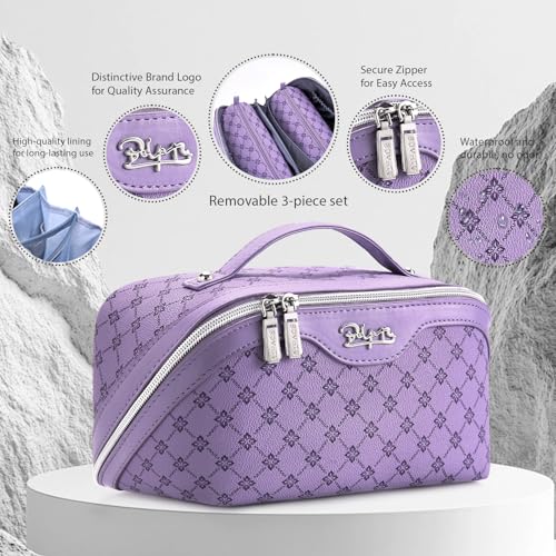 BOYATU Travel Makeup Bag Cosmetic Bags for Women: 3-Piece Makeup Bag Set - color: A-9-Purple