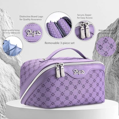 BOYATU Travel Makeup Bag Cosmetic Bags for Women: 3-Piece Makeup Bag Set - color: A-9-Purple