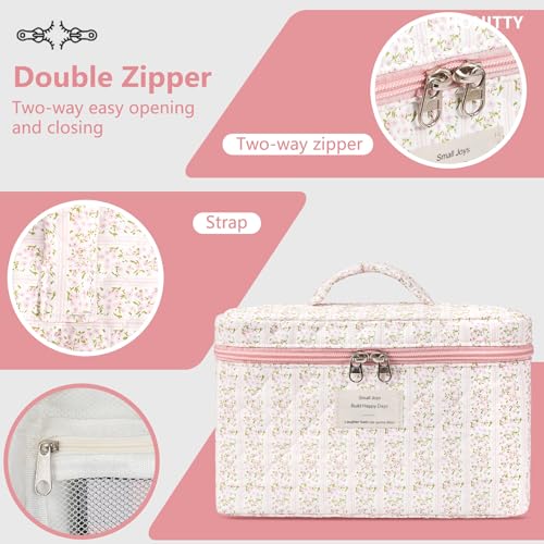 honitty Makeup Bag,Quilted Cosmetic Bags for Women - color: Pink flower