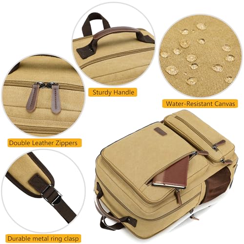 LXYGD Canvas Laptop Backpack for Men Women,Durable Travel Work Business Rucksack Bookbags Fits 15.6 Inch Notebook & Laptops,College Backpacks Computer Bag Weekender Hiking Daypack(Khaki)