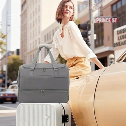 Travel Duffle Bag for Women, Carry-On Weekender with Shoe Compartment - color: Medium Gray
