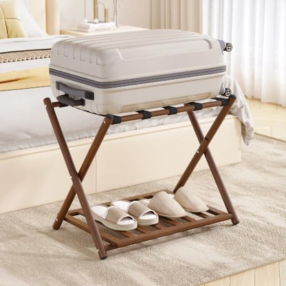 Fully Assembled Foldable Bamboo Luggage Rack for Guest Room - color: Walnut-Rounded Bamboo, size: 1 Pack