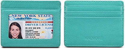 KALMORE womens Credit Holder Genuine Leather Slim Minimalist Card Case Wallet, Black With Id Window - color: Light Blue With Id window