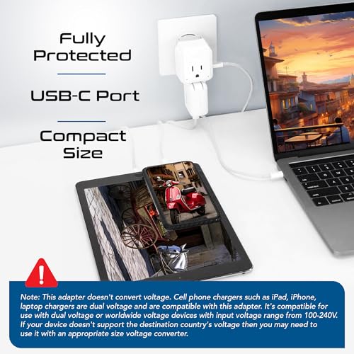 Ceptics European Plug Adapter, Safe USB-C 30W PD & QC 3.0-2 USA Socket - Compact & Powerful - Use in Greece, Italy, Switzerland, Turkey, Portugal - Includes Type C Swadapt Attachment - style: Type C - 30W USB-C