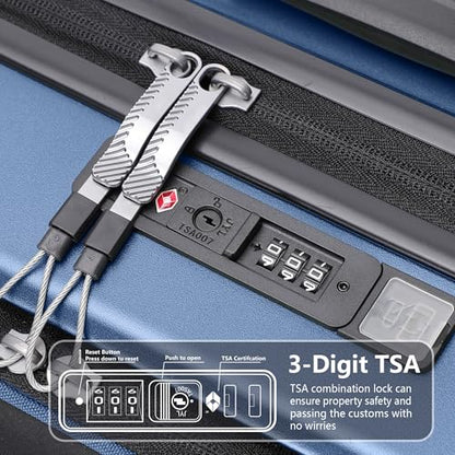 20 Inch Softside Suitcase with Spinner wheels, Carry on Luggage with & USB Port,Hybrid Soft Front & Hard Shell Large Checked Luggage with TSA Lock, Blue - color: Blue, size: 20 Inch