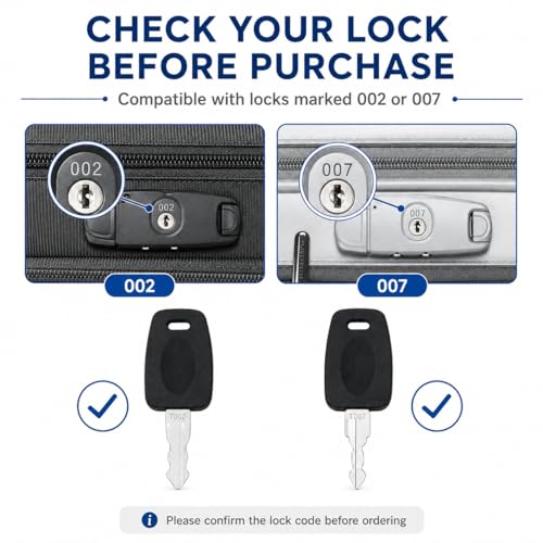 002 007 Luggage Lock Replacement Key Set for Suitcase Locks with Split Rings and S Hook