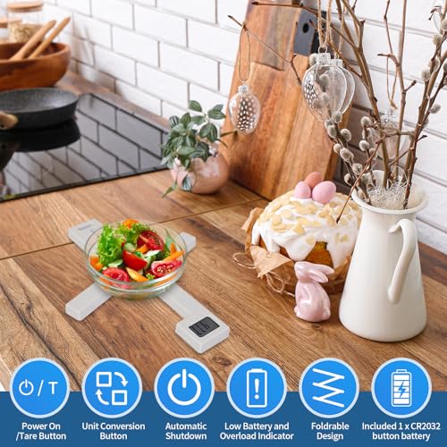 Folding Digital Kitchen Scale, Portable Food Scale, Travel Food Scale with LCD Display, Multiple Unit Conversion, Compact Small Scale for Measuring Intake of Healthy