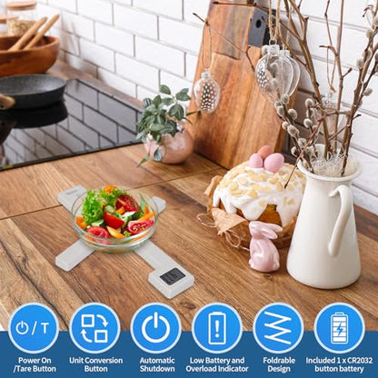 Folding Digital Kitchen Scale, Portable Food Scale, Travel Food Scale with LCD Display, Multiple Unit Conversion, Compact Small Scale for Measuring Intake of Healthy